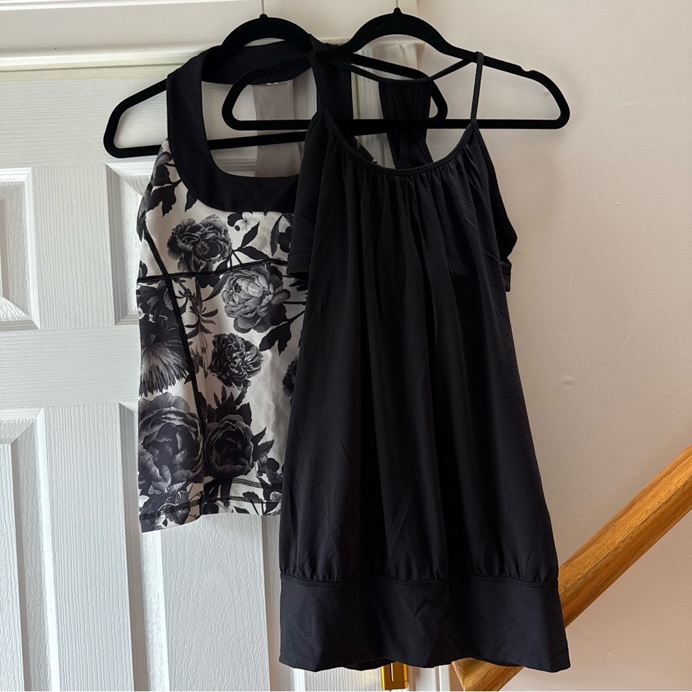 LULULEMON Black Floral and Solid Black Tank Tops - 2 Pack